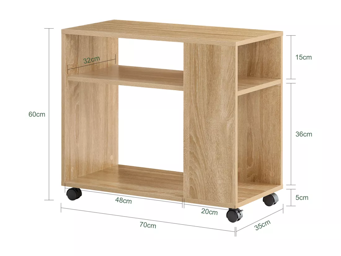 Bout De Canapé Table Café Roulante Avec 2 Étagères De Rangement, Fbt34-n