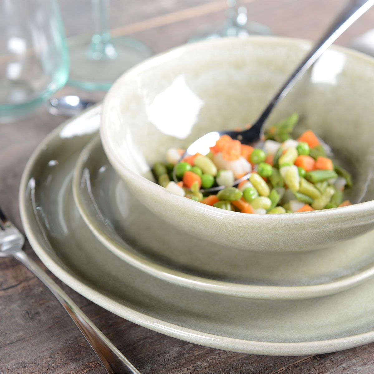 Assiette creuse verte 18.8cm par boite de - 6