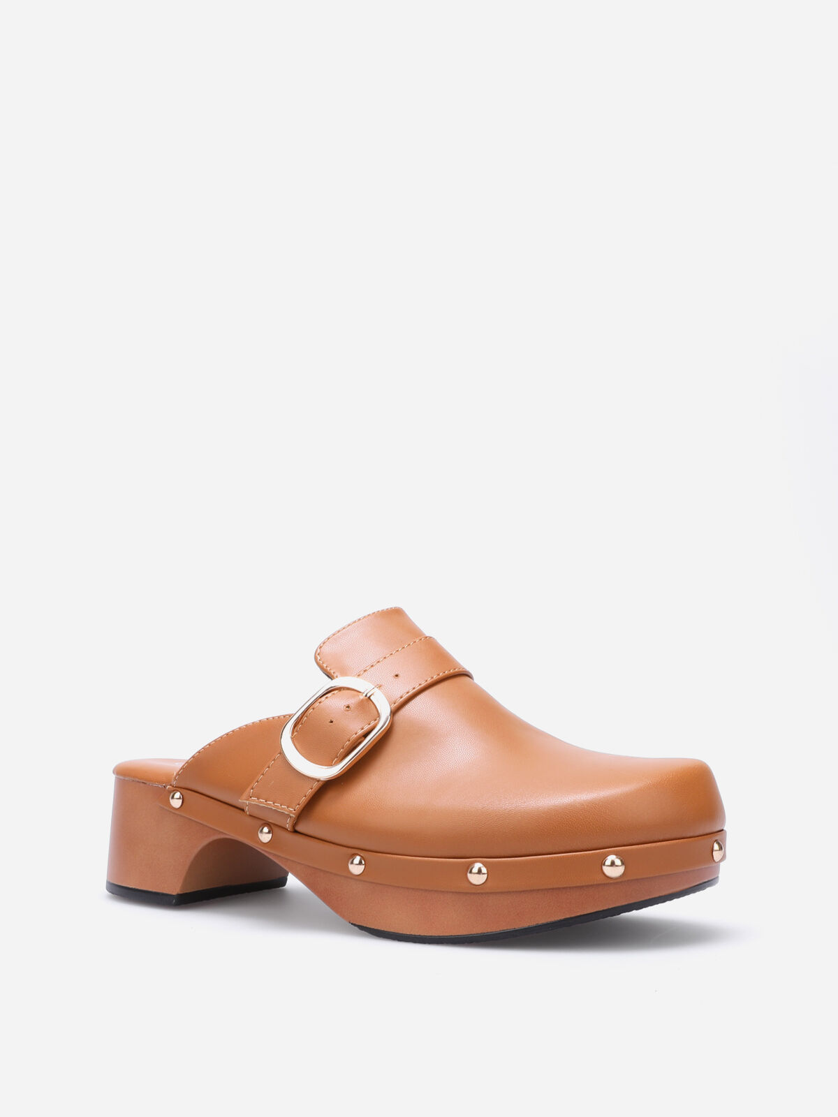 Sabots cloutés en simili- Camel