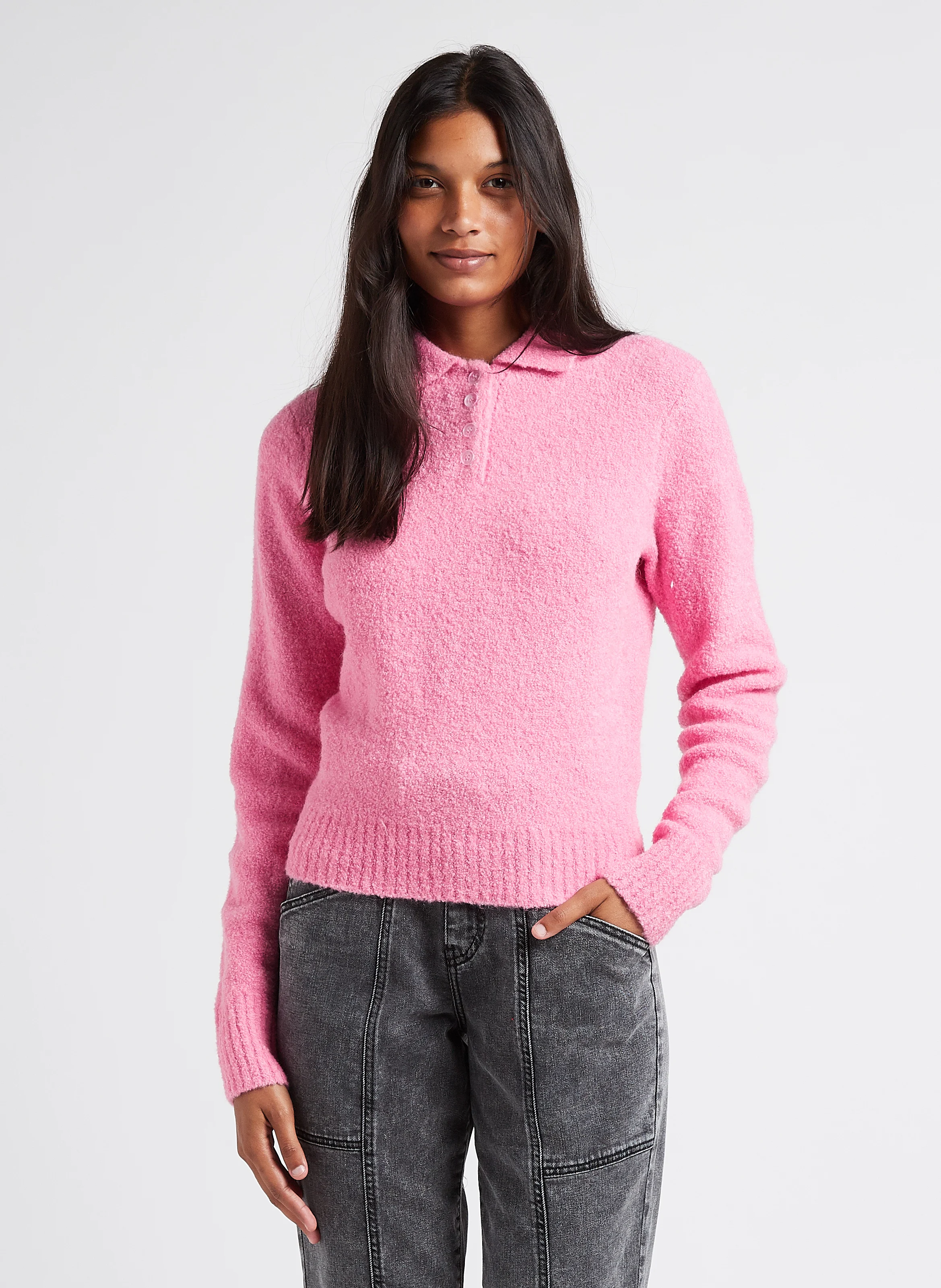 Jessi - Pull col polo en Alpaga mélangé| Rose