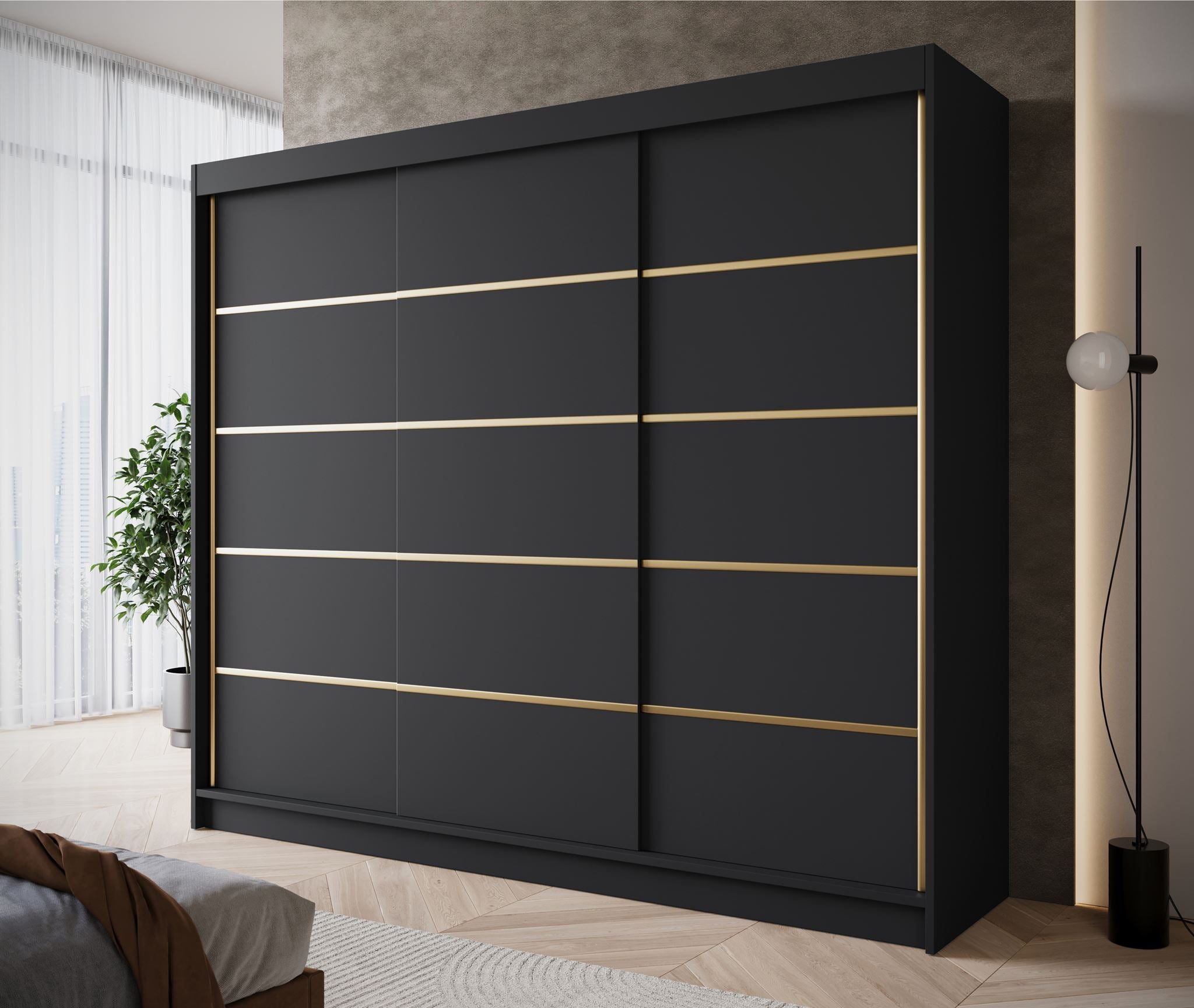 Eagle - Kledingkast met schuifdeuren - Zwart - 250x58x215 cm