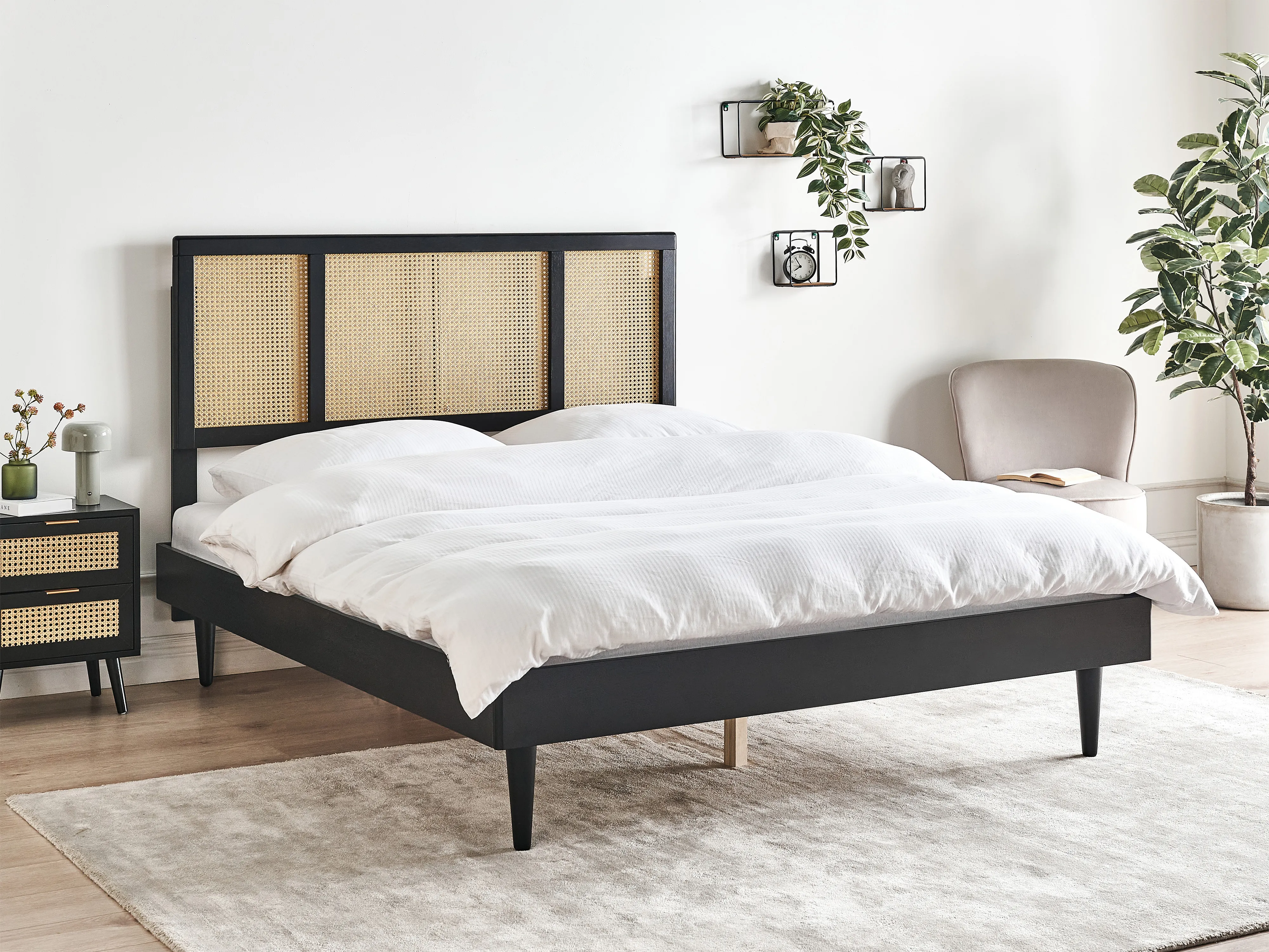 Bed Rotan AURAY 160 x 200 cm Zwart