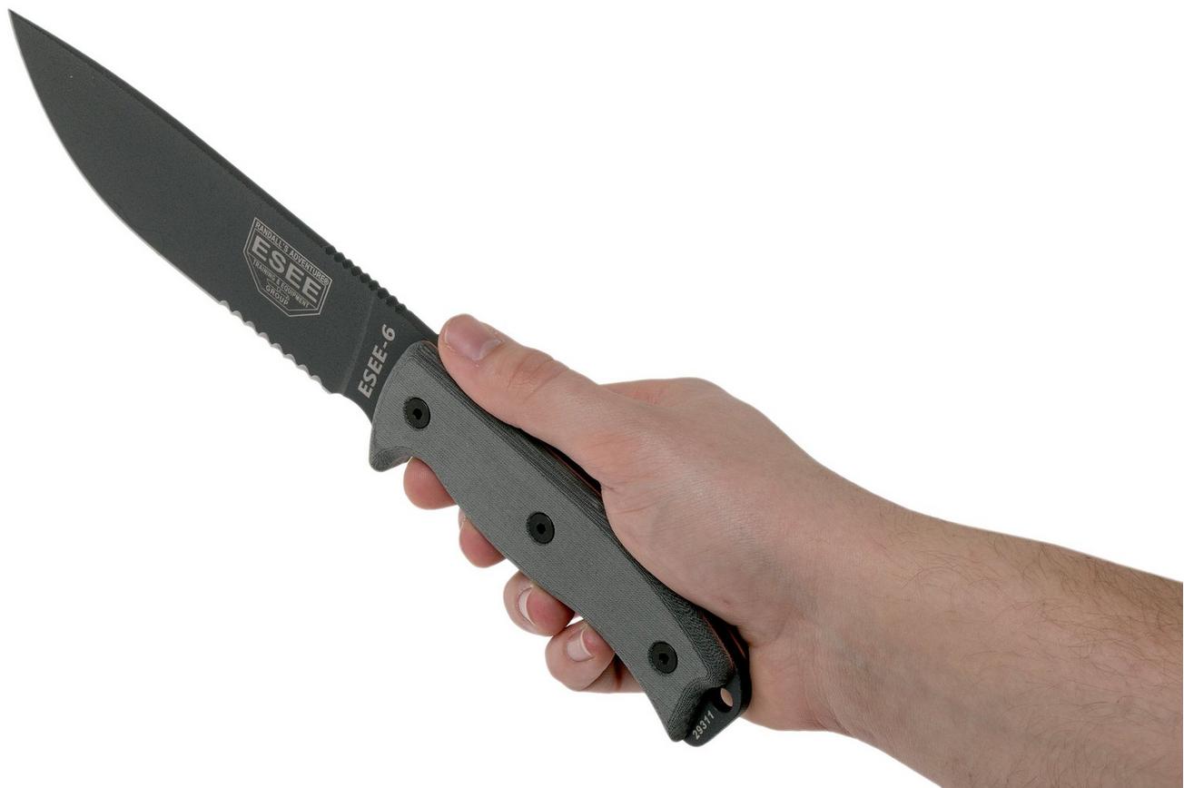 ESEE Model 6 Tactical Gunsmoke, grey handle 6S-TG met zwarte schede   riemclip