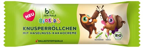 BioZentrale Kids Knusperröllchen mit Haselnuss-Kakaocreme