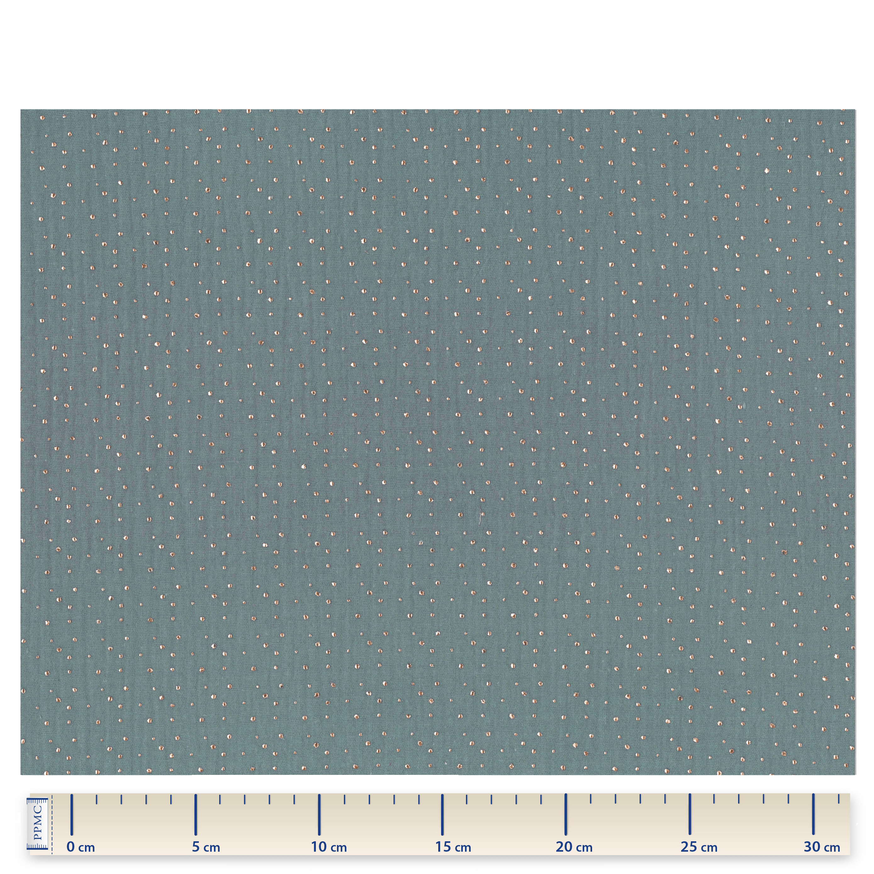 Tissu Coton Au Mètre Gaze Pois Or Bleu Gris