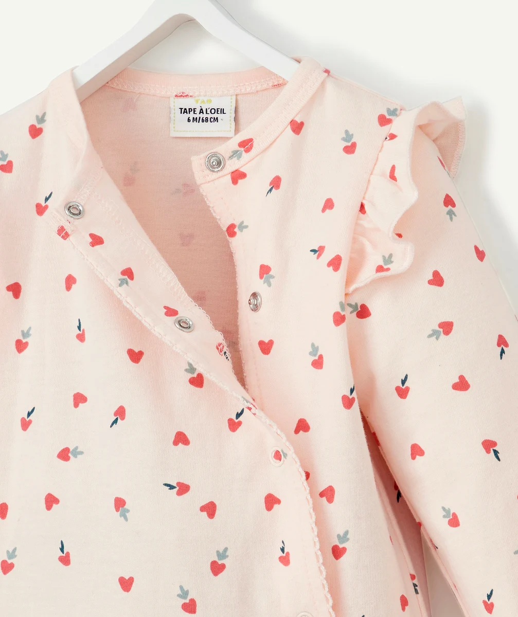 DORS BIEN BÉBÉ EN COTON BIO ROSE IMPRIMÉ COEURS