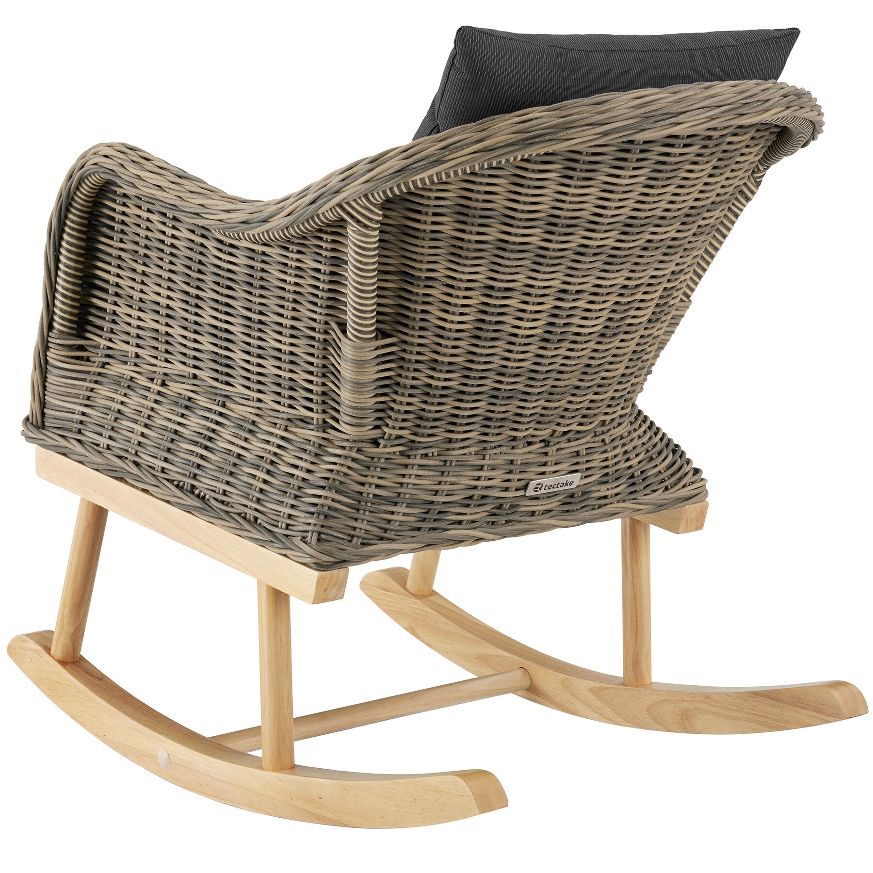 tectake® Rattan Schaukelstuhl Rovigo mit Fußbank Vibo, natürlich nachempfundenes Geflecht mit Aluminiumgestellen, Kufen und Beine aus Holz, höhenverstellbare Kunststoffkappen