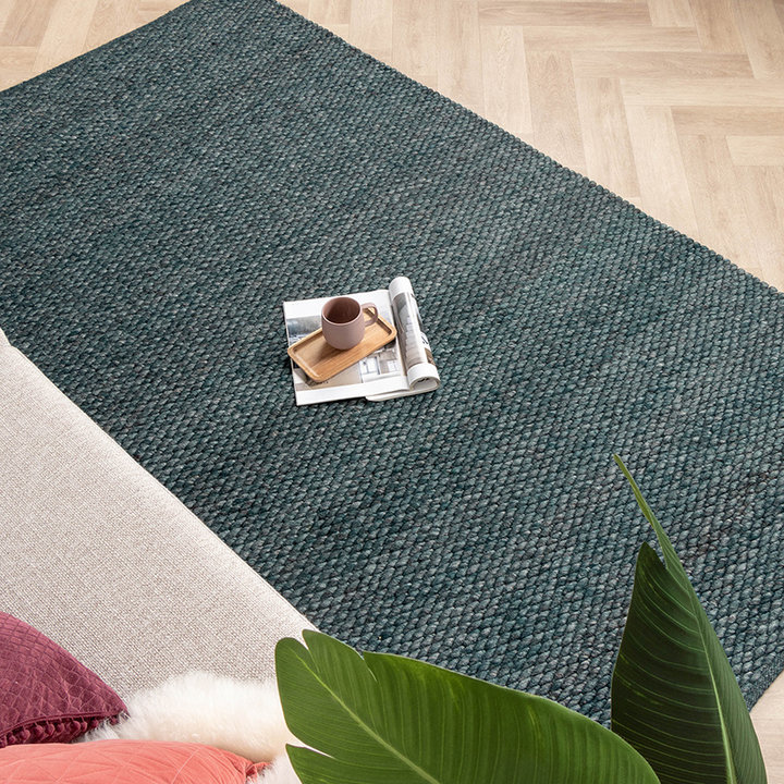 Wollen vloerkleed - Brilliant Blauw/Groen | Onwijs warm!