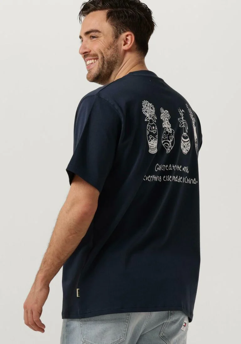 WOODBIRD donkerblauwe woodbird t-shirt wbbaine vase tee
