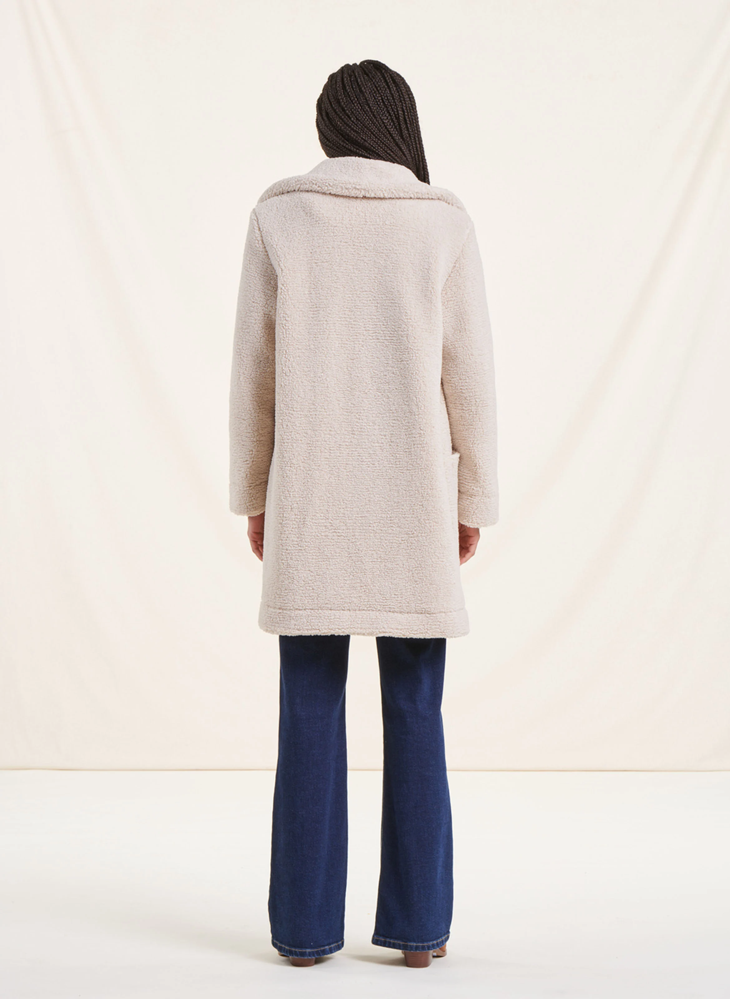 Manteau droit col classique en sherpa | Blanc