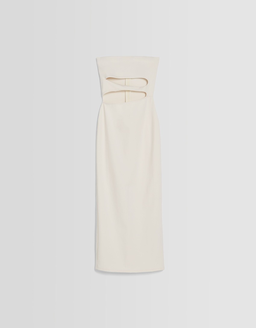 Vestido midi bandeau com recortes