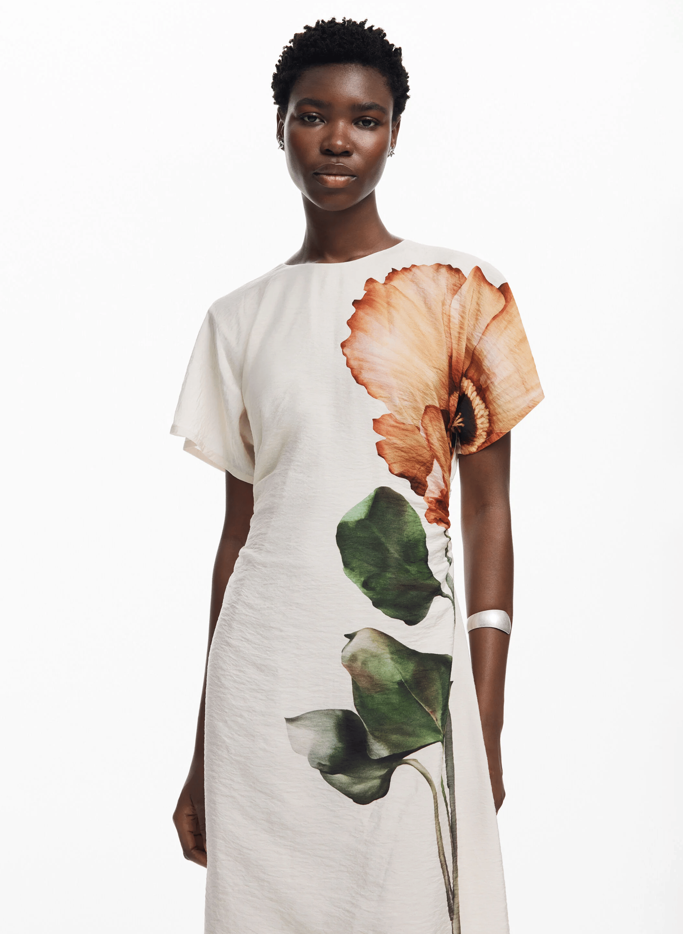 Robe midi imprimée à fleur | Marron