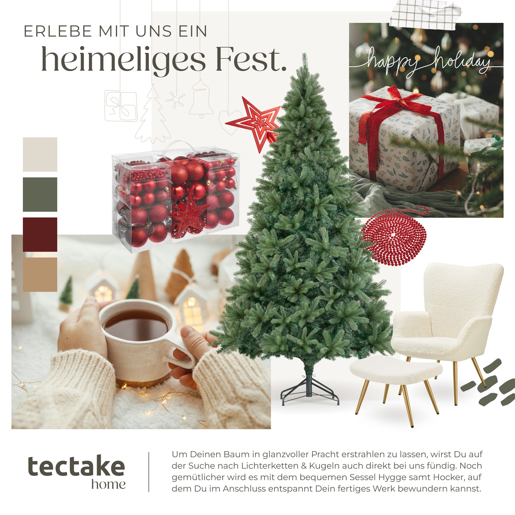 tectake® Weihnachtsbaum, verschiedene Größen, künstlich in Grün, mit PVC- und Spritzgussnadeln, formbar mit viel Volumen, pulverbeschichteter Metallständer mit Kunststoffkappen