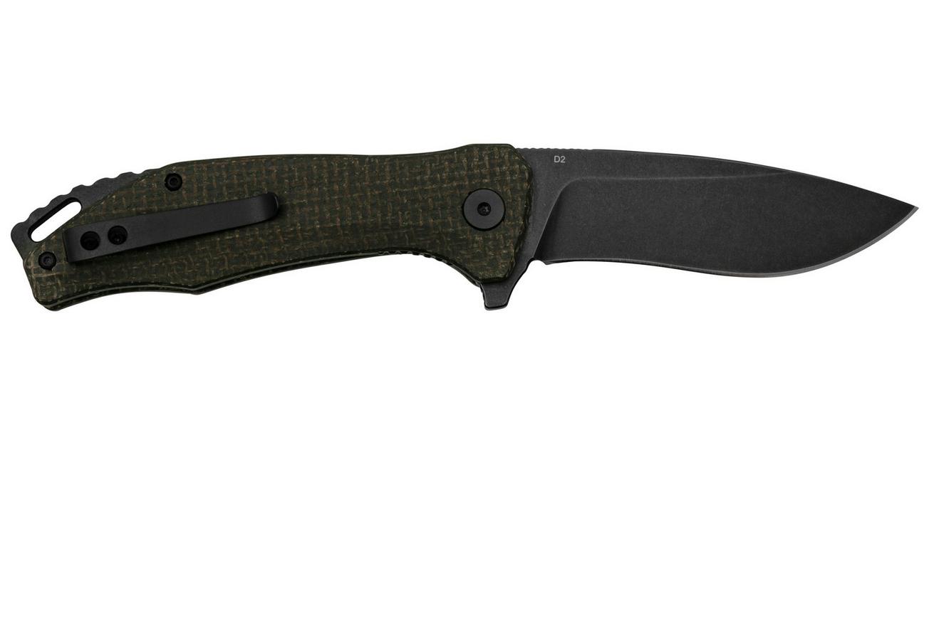 QSP Knife Raven QS122-D2 Rough Brown Micarta, Black D2, zakmes