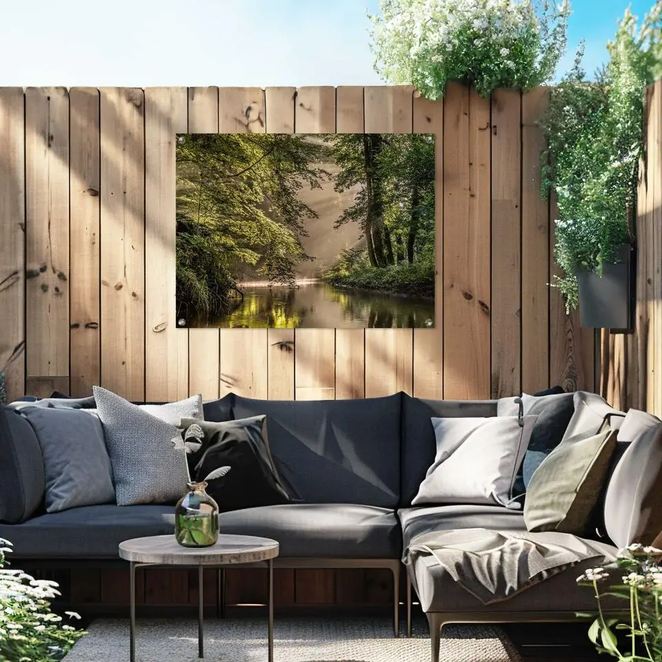 Tuinposter Beek in het bos - 60x80cm - Groen
