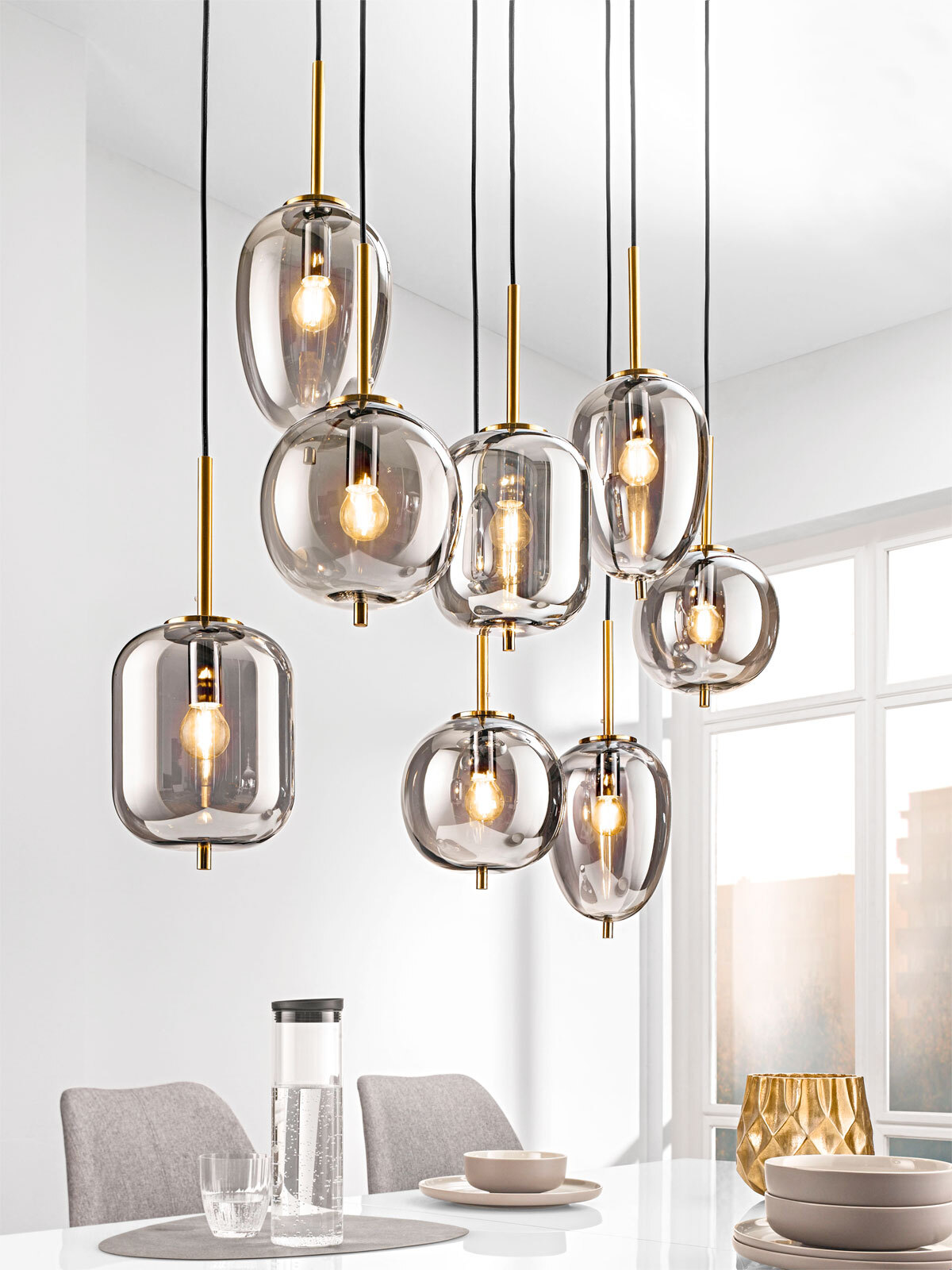 casaNOVA Retrofit Pendelleuchte TANO 8-flammig schwarz /Rauchglas