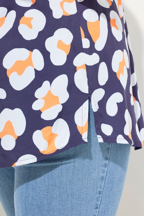 Bluse, Leo-Mustermix, Tunika-Ausschnitt, Langarm