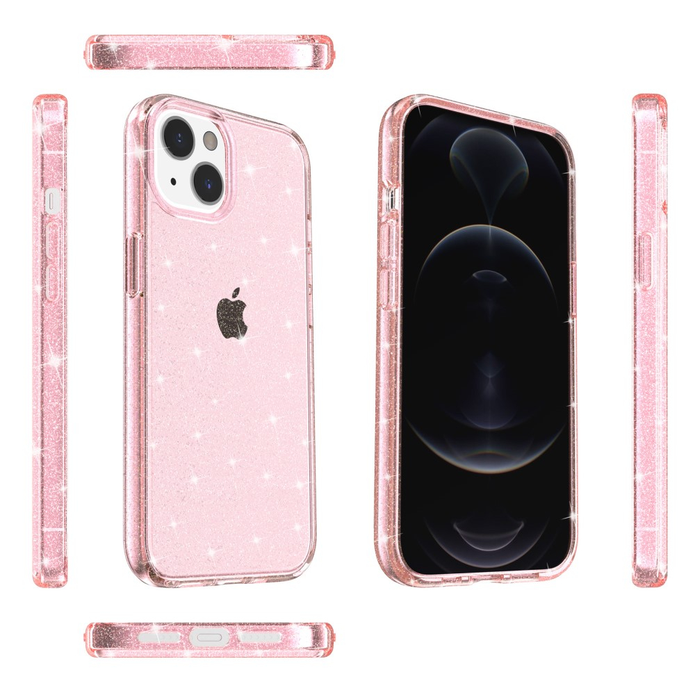 iPhone 14 Hybrid Hardcase Schutzhülle im Glitzer Design - Pink / Transparent