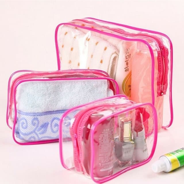 3-i-1 gennemsigtige toilettasker, Pink