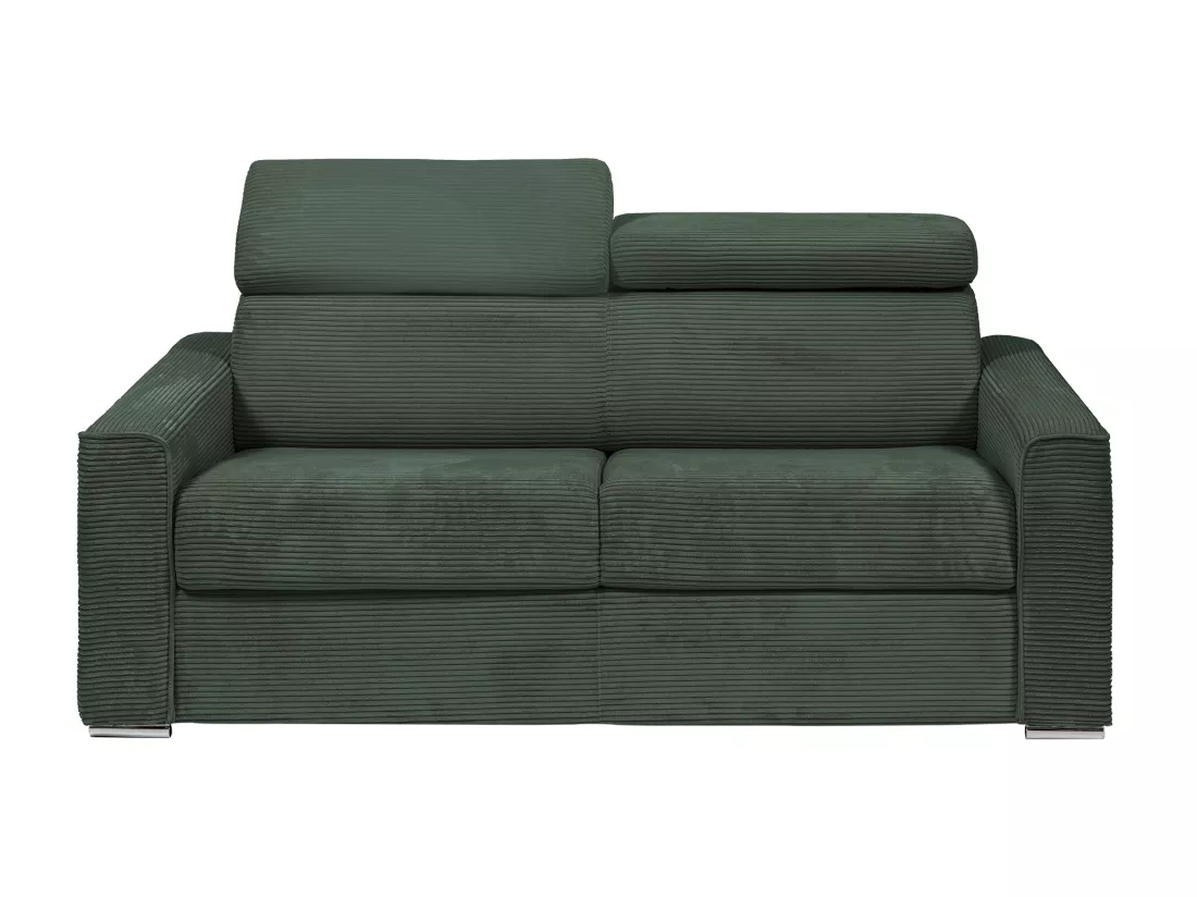 Canapé 4 places convertible express en velours côtelé vert - Couchage à lattes larges 160 cm - Matelas 14 cm - VIZIR