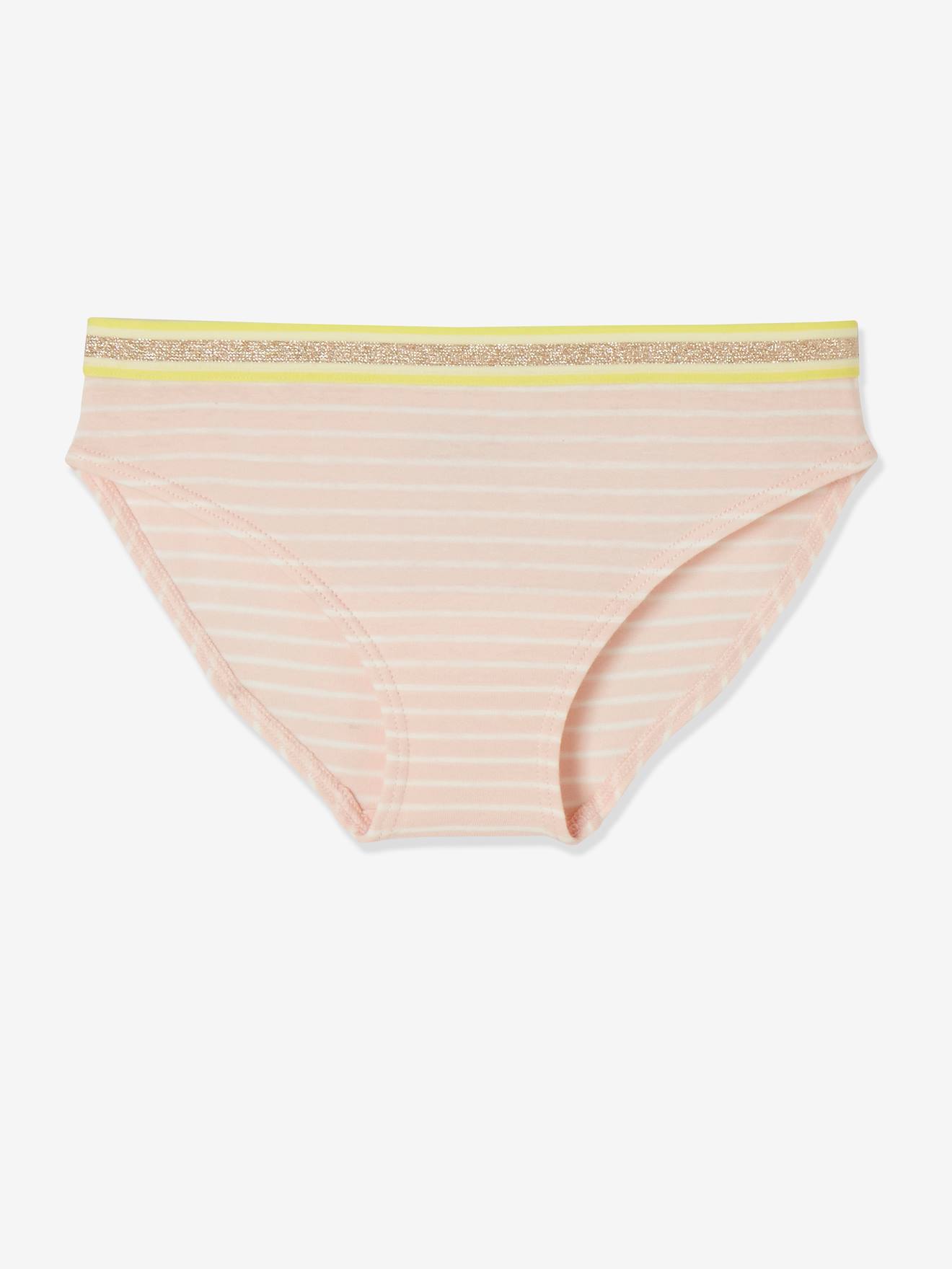 Pacote com 5 calcinhas listradas rosa claro para meninas.