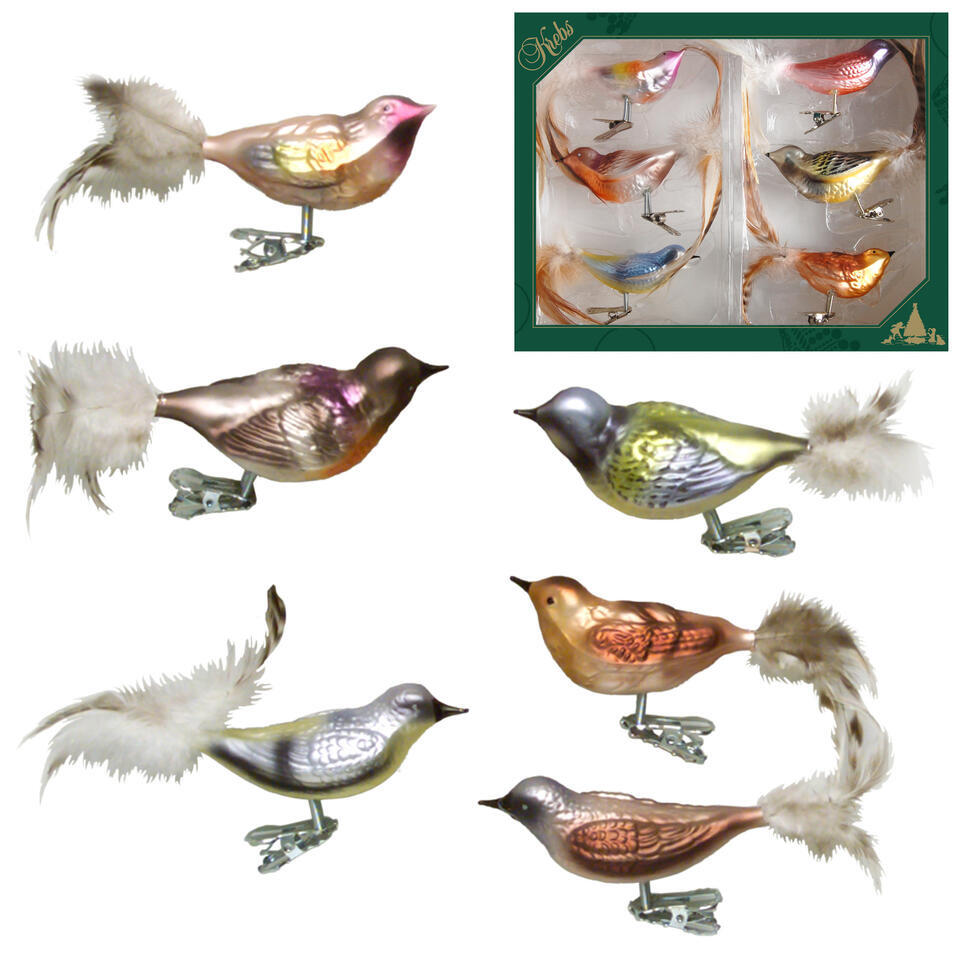 Bellatio Decorations Kersthangers - 6 stuks - vogels op clip - 11 cm
