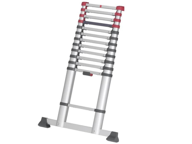 Hailo Teleskop-Anlegeleiter T80 Flexline 380 13 Stufen Aluminium Sicherheits-Teleskopleiter mit Quertraverse