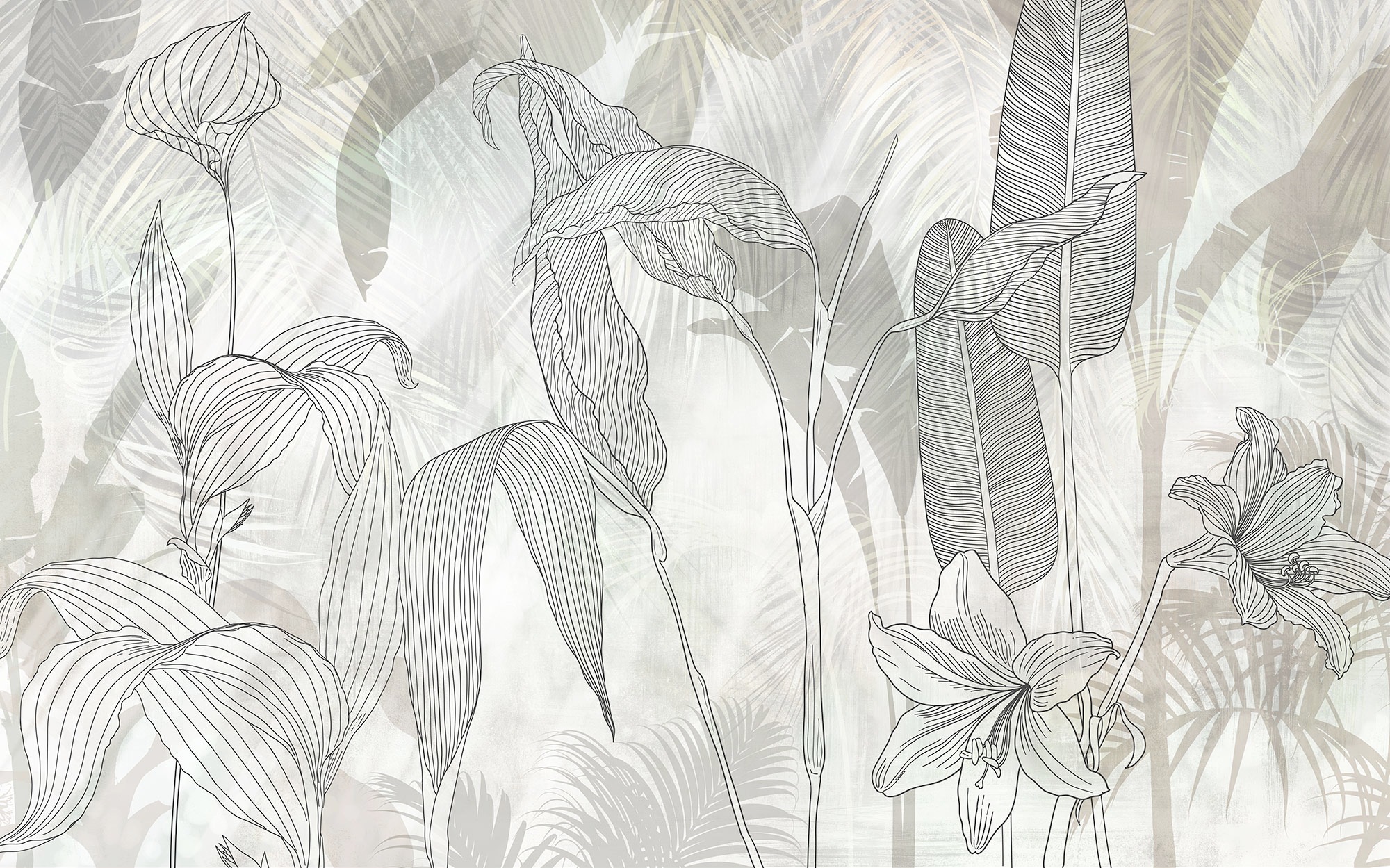 Komar Fototapete »Digitaldruck Vlies -  Linierte Lilien - Grösse 400 x 250 cm« bedruckt | floral | geblümt | gemustert | tropisch glatt Wohnzimmer, Schlafzimmer