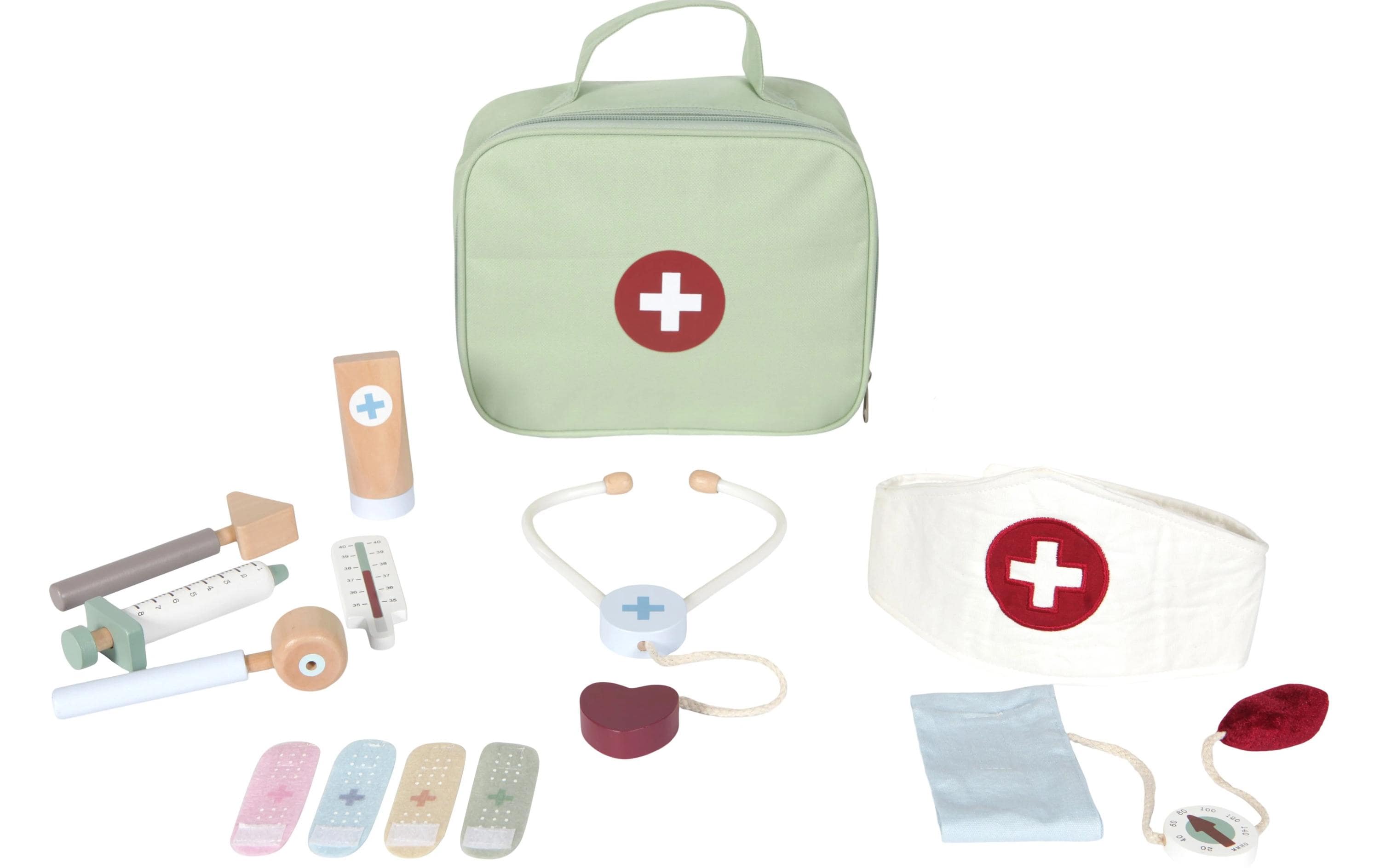 Arztkoffer Spielset 15-teiligSpielzeug-Arztkoffer mit umfangreichem Zubehör aus Holz