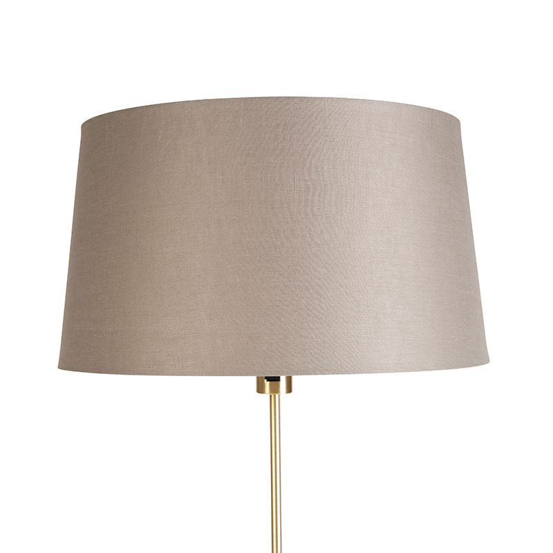 Vloerlamp goud/messing met linnen kap taupe 45 cm - Parte