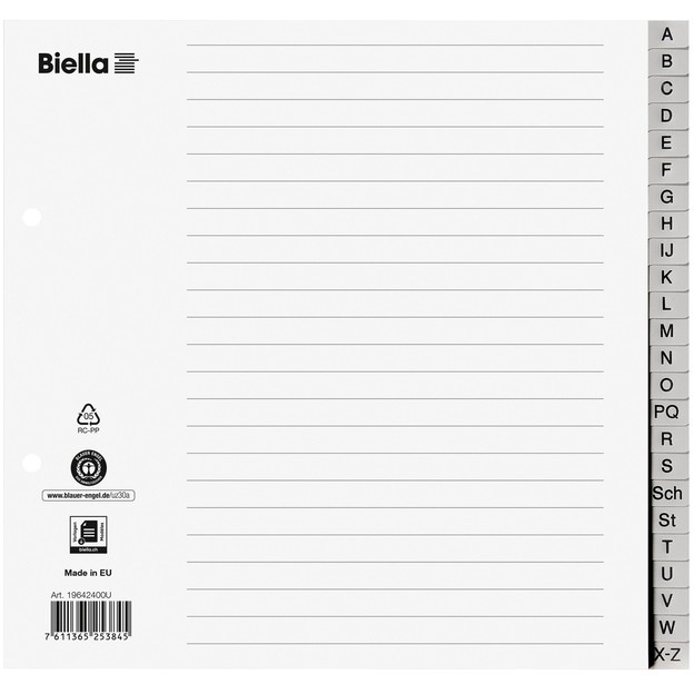 Biella Register mit Indexblatt, A4, teildeckend, A-Z