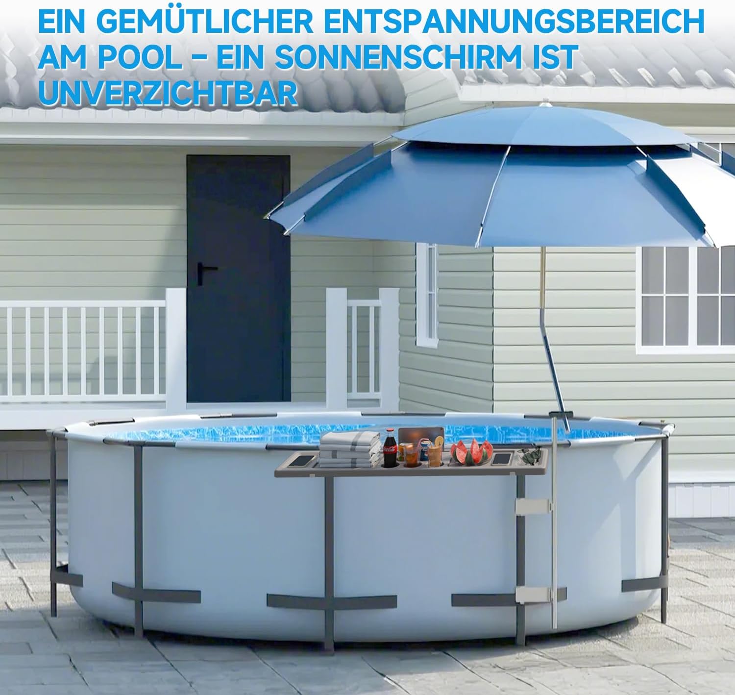 Sonnenschirm Pool, UV 100+ Sonnenschutz für Außenpools Windfest Stabil PU Poolschirm für Stahlrahmenpools Strandschirm Garten-Sonnenschirm