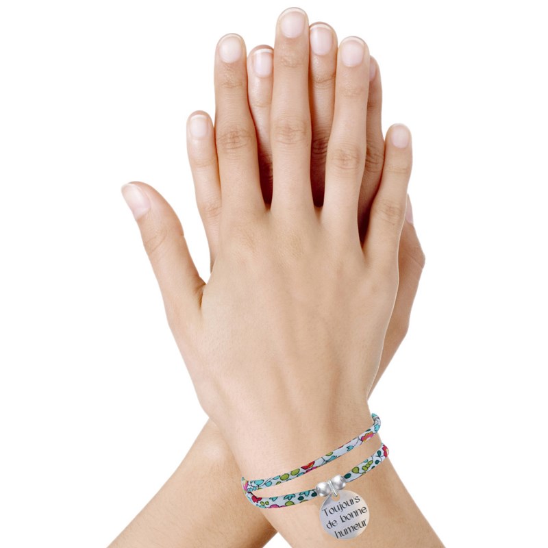 Bracelet Double Tour Lien Liberty et Médaille Toujours de Bonne Humeur Argent - Multicolore