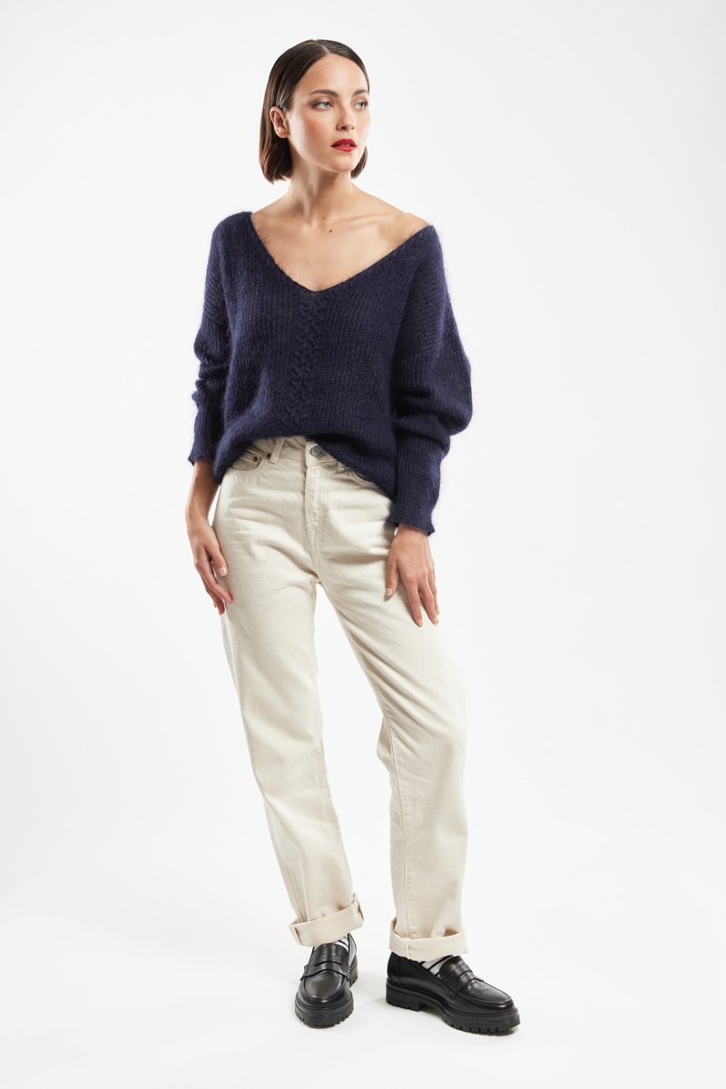 Pull maille torsadée - mohair et soie