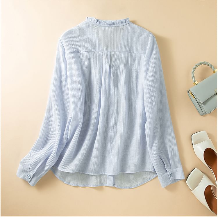 ZIMO - Blouse met pofmouwen, ruches en knoopjes