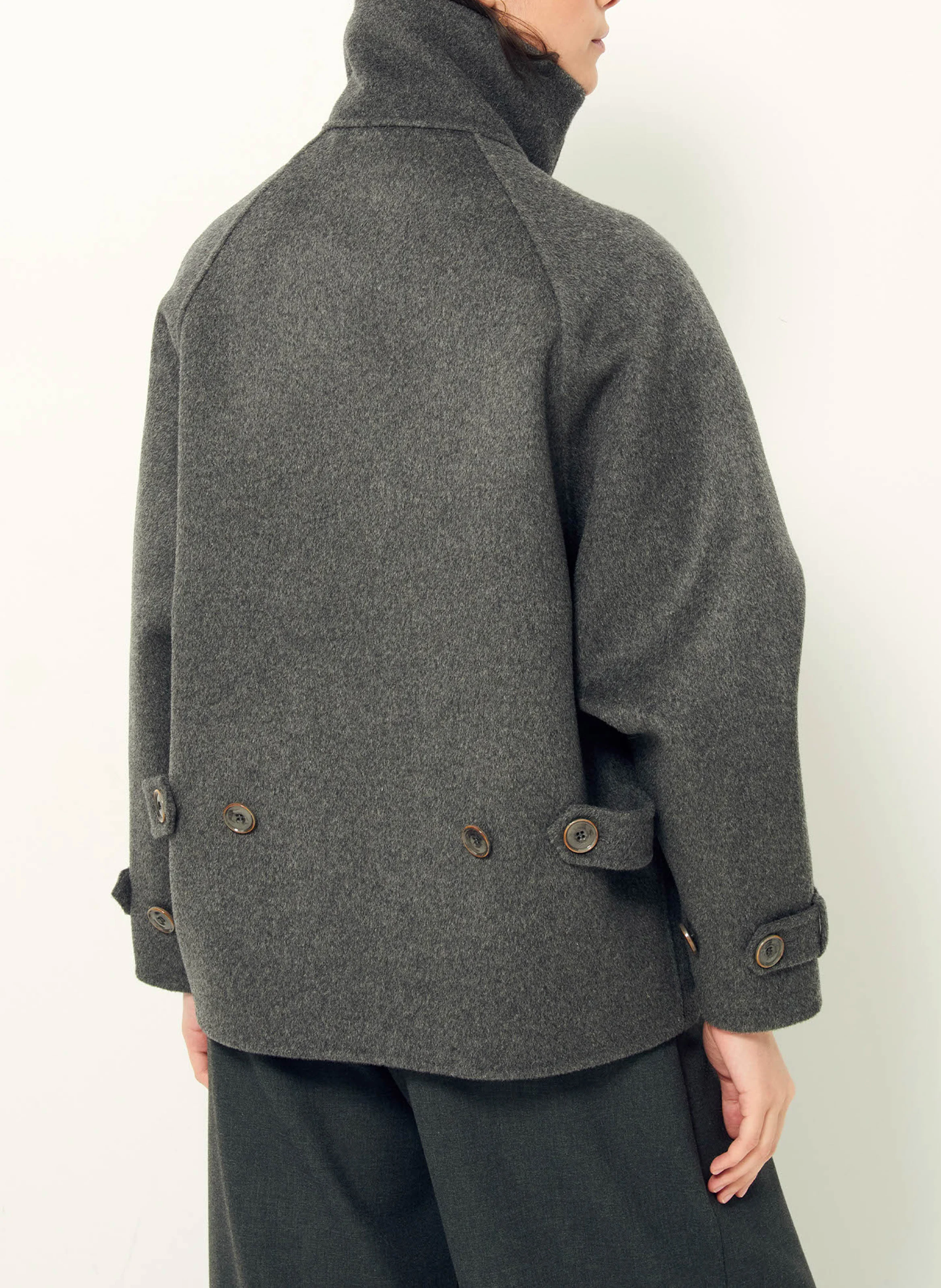 VALLEY NEVADO - Manteau court à col montant en laine mélangée | Gris