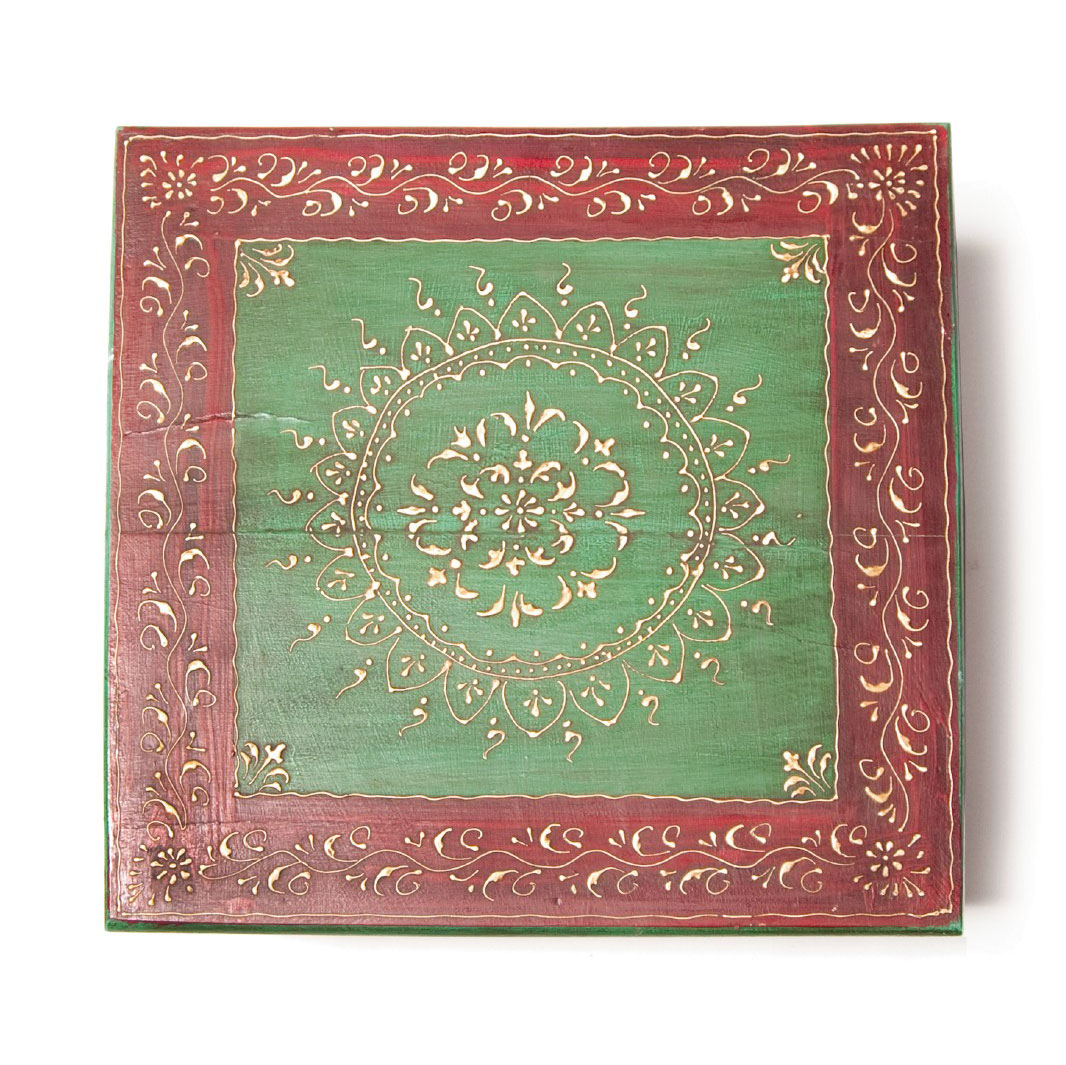 Teetisch 'Bajot' mit Mehndi-Malerei, grün-bordeaux, L 40 cm, B 40 cm, H 22 cm von fischer's lagerhaus