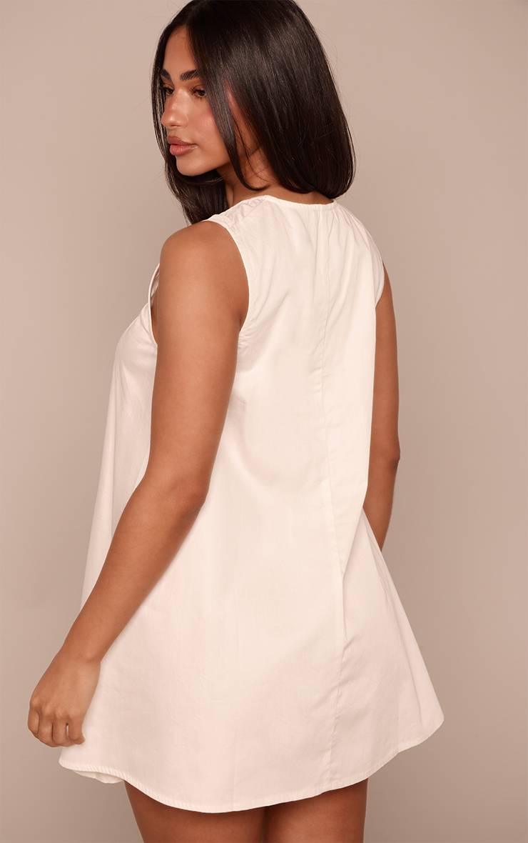 Blanc Robe Mini Fluide Sans Manches À Encolure Arrondie Effet Lin Petite