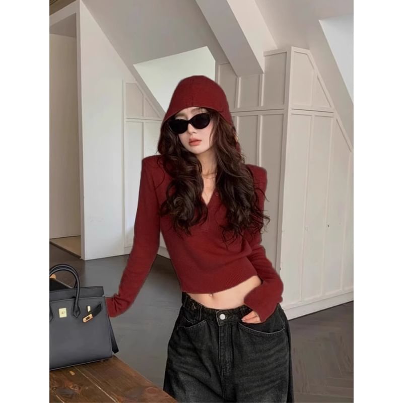 Shinsei - Henley-top met lange mouwen en capuchon
