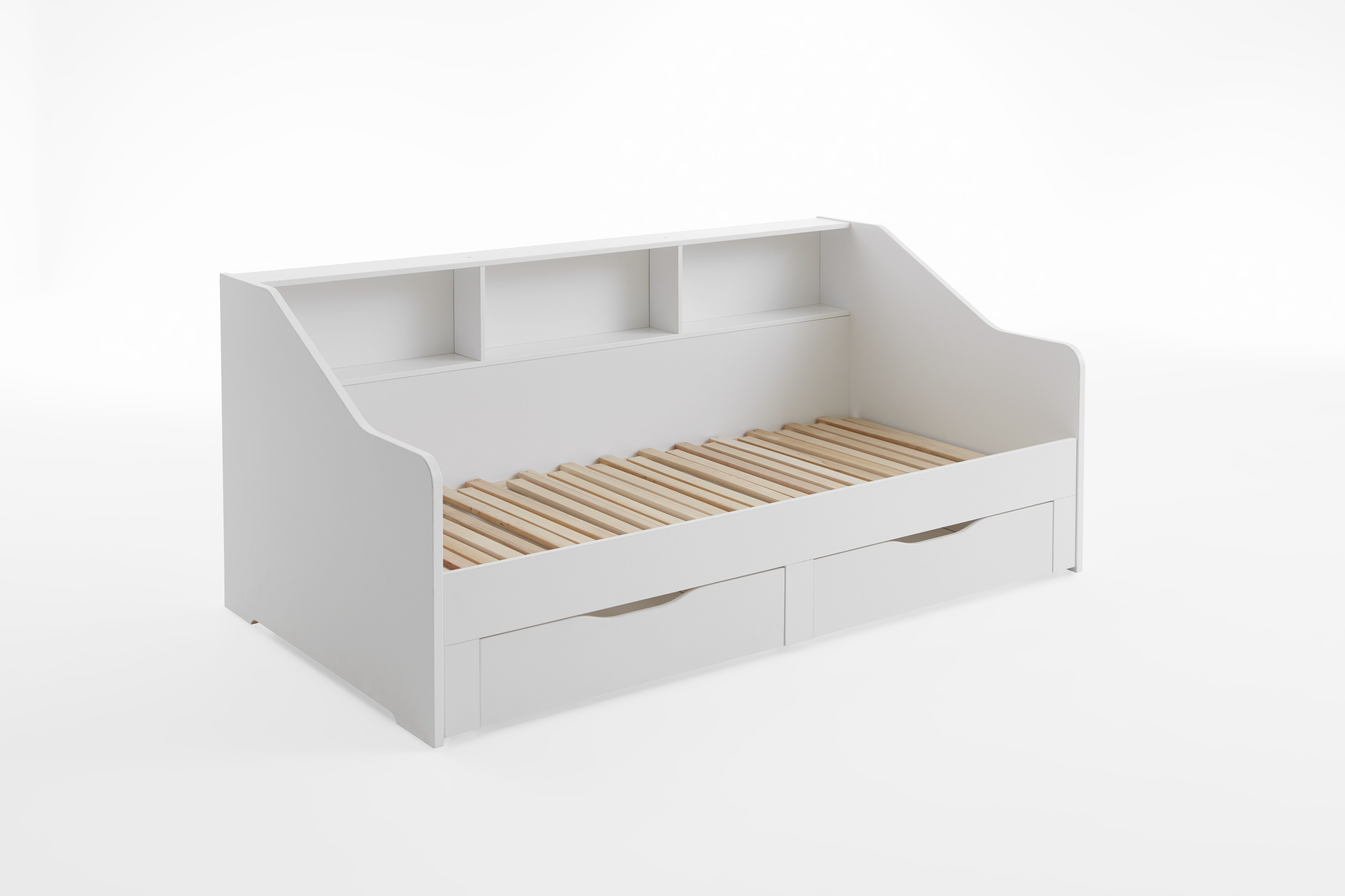Relita - Funktionsbett Rene 90x 200 auf 180 x 200 cm Liegefläche ausziehbar, inkl. 2 Schubladen und Regal, Ausf. Dekor Weiß