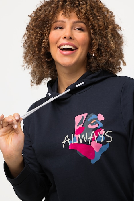 Long-Hoodie, Schriftmotiv, Seitenschlitze, Langarm