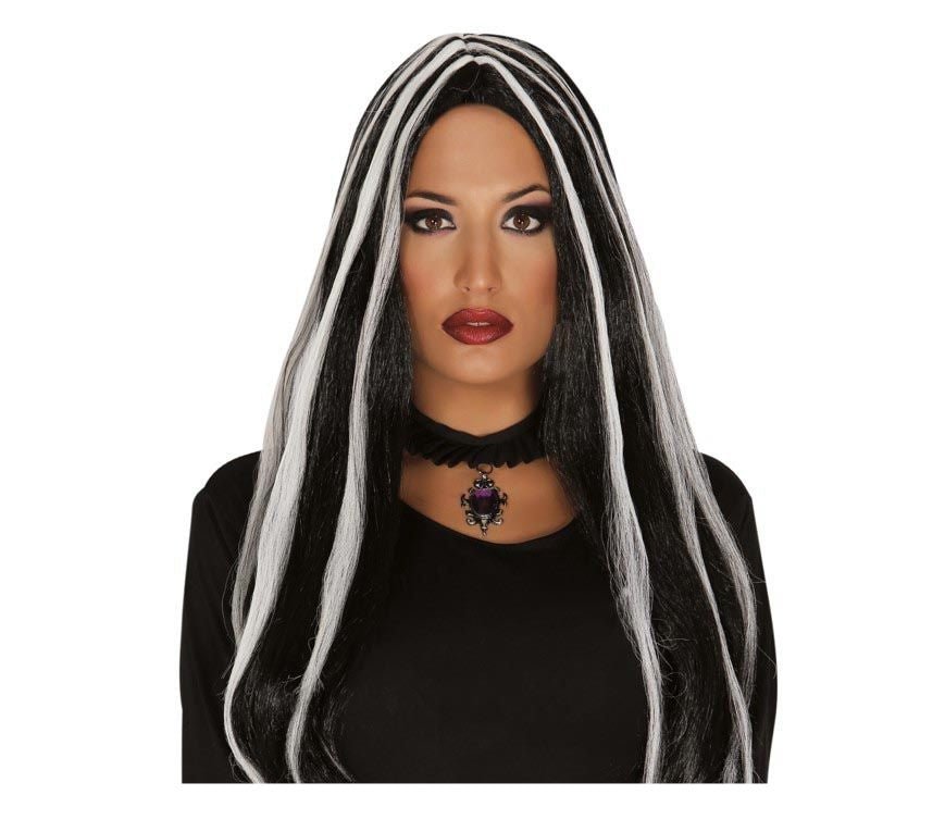 Halloween Pruik Lang Haar Witte Strepen