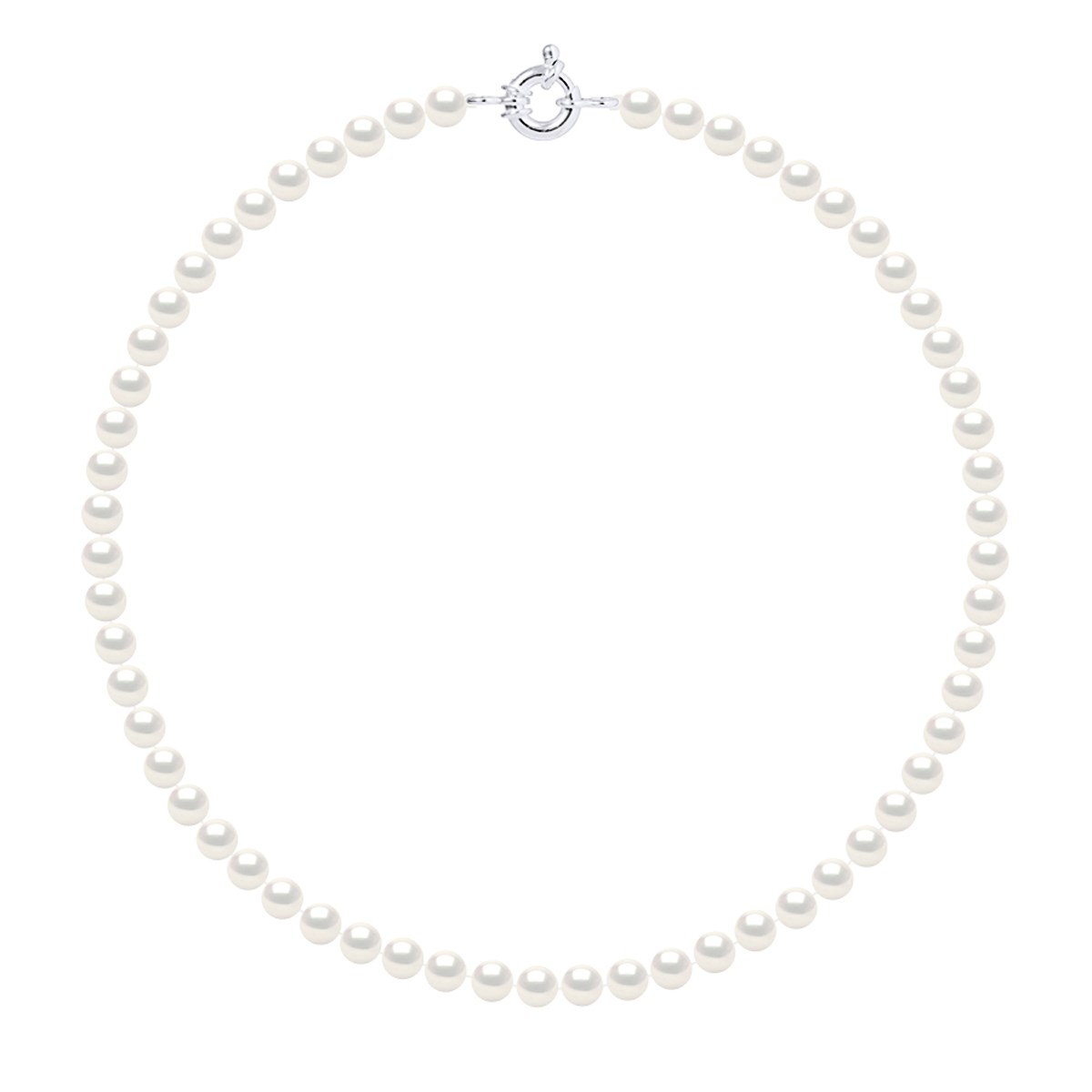 Collier Rang de Perles d'Eau Douce Noires 6-7 mm Anneau Marin Argent 925