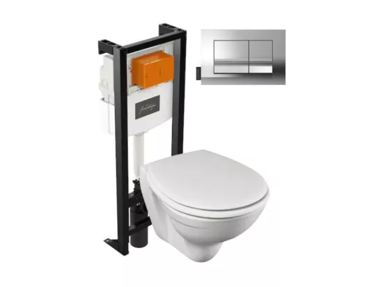 WC suspendu sans bride JACOB DELAFON Patio + bâti-support + plaque chromé