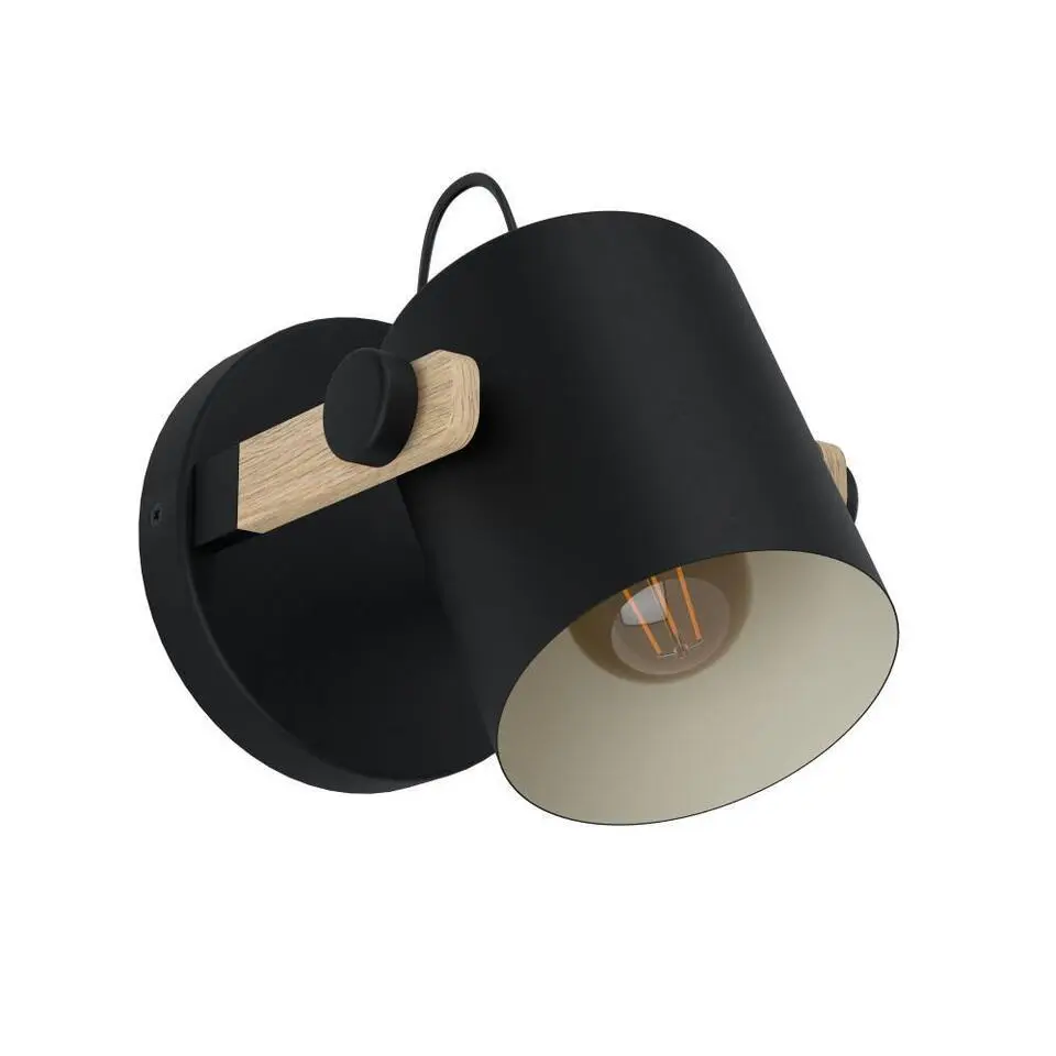 EGLO Hornwood Wandlamp - 1 lichts - Ø17cm. - E27 - Hout/zwart