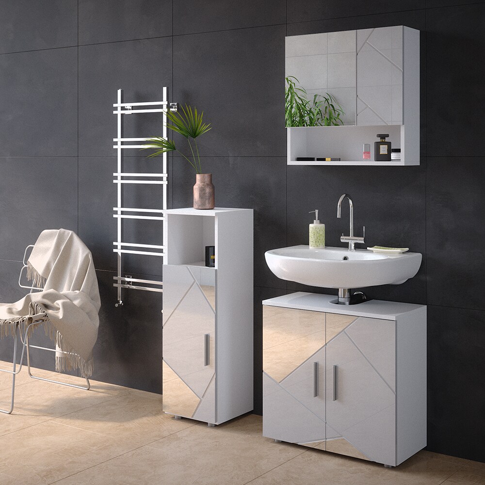 Vicco Badmöbelset mit Dekospiegeln Irma Weiß Hochglanz modern Badezimmerschrank Badschrank Badezimmermöbel Waschtischunterschrank Spiegelschrank Midischrank Schranktür Schrankfach Schrankschublade