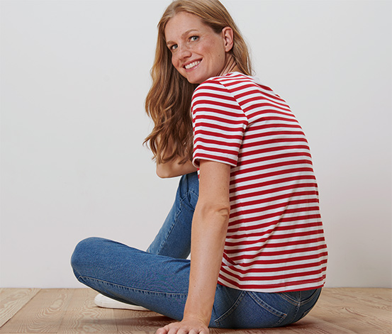 T-Shirt mit Stickerei, rot-weiß gestreift