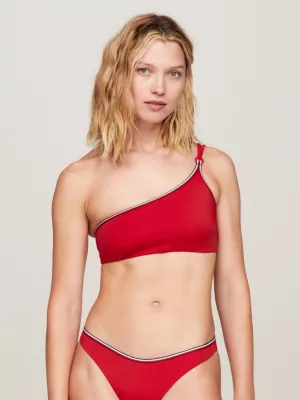 Biquíni bandeau assimétrico com listras globais