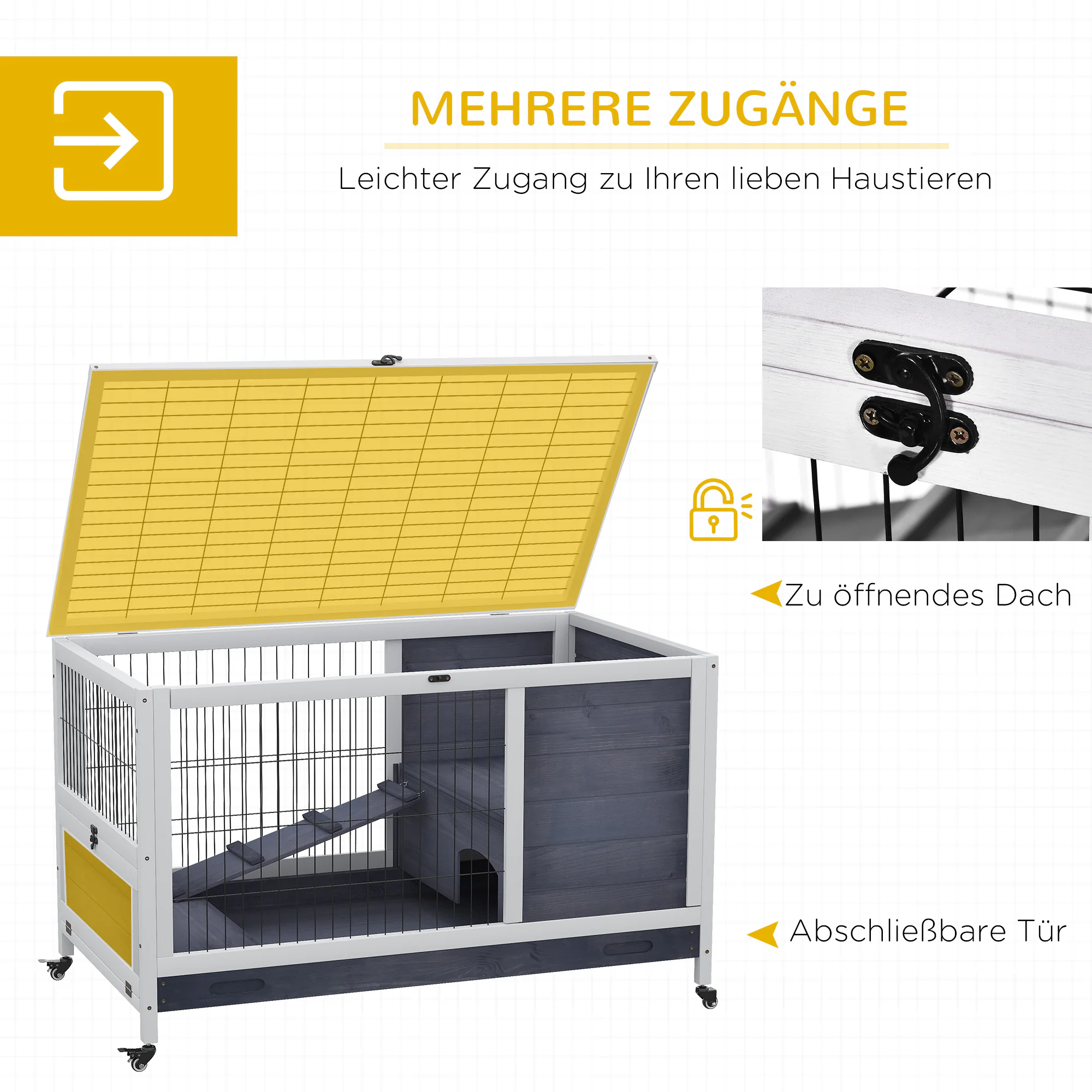 PawHut Kleintierkäfig mit Rädern und 2 Ebenen 90L x 53B x 59H cm