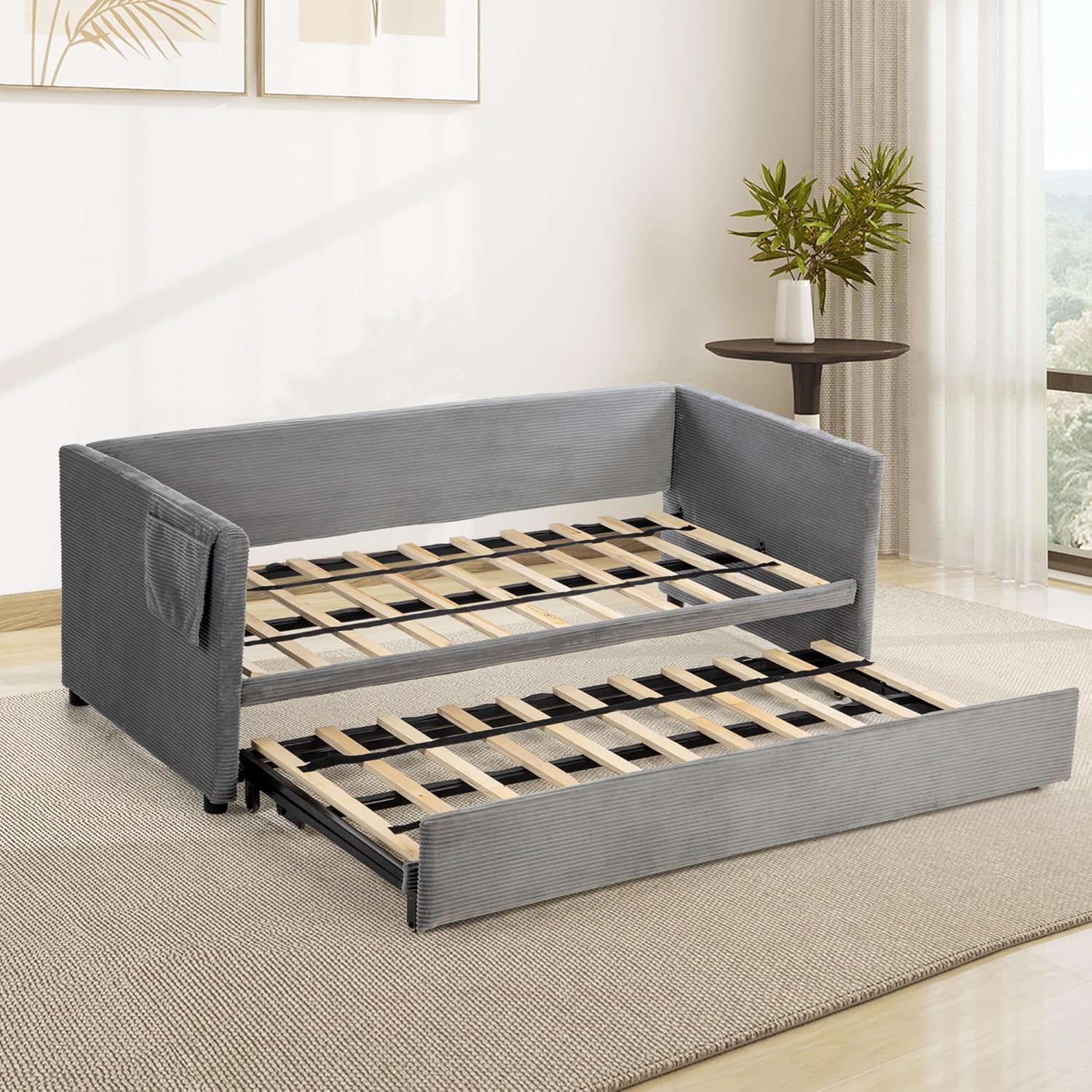 Schlafsofa, 2-Sitzer Sofa mit Schlaffunktion, Couch mit Kissen, für Wohnzimmer, Gästezimmer, Grau